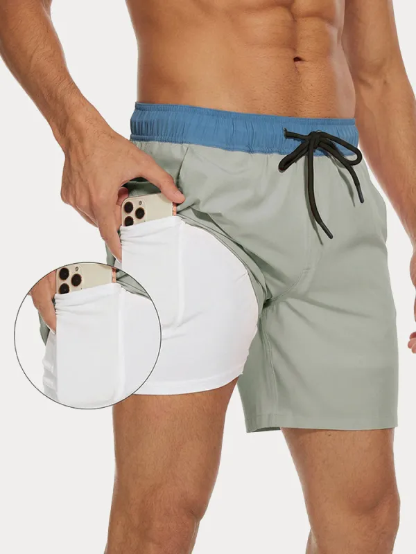 Resort Built-In Liner Colorblock Swim Trunks made by Coofandy