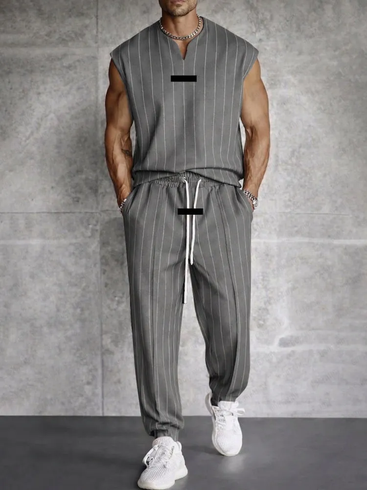 Modern Street Vertical Striped Tank Top Pants Set sold by Coofandy product image thumbnail 2