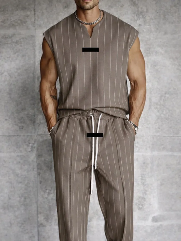 Modern Street Vertical Striped Tank Top Pants Set sold by Coofandy product image thumbnail 3