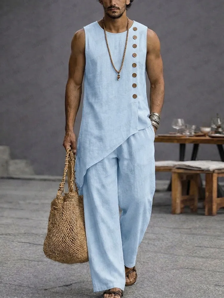 Minimalist Casual 100% Cotton Slant Hem Tank Top Set sold by Coofandy product image thumbnail 2