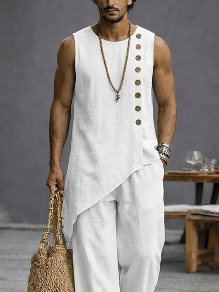 Minimalist Casual 100% Cotton Slant Hem Tank Top Set sold by Coofandy product image thumbnail 3