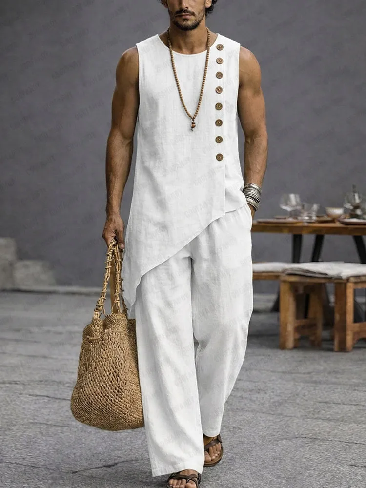 Minimalist Casual 100% Cotton Slant Hem Tank Top Set sold by Coofandy