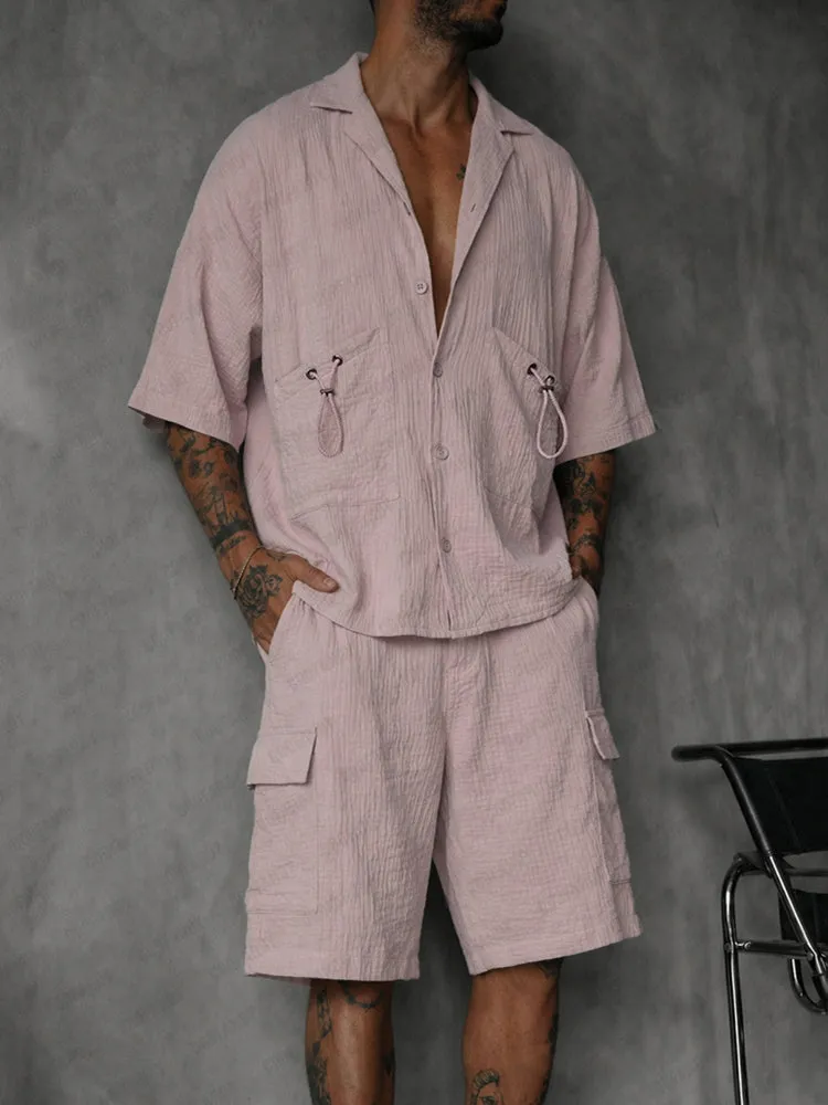 Casual 100% Cotton Textured Shirt Shorts Set sold by Coofandy