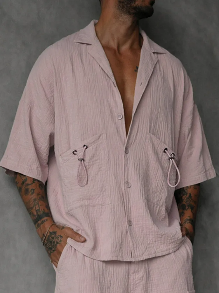 Casual 100% Cotton Textured Shirt Shorts Set sold by Coofandy product image thumbnail 3