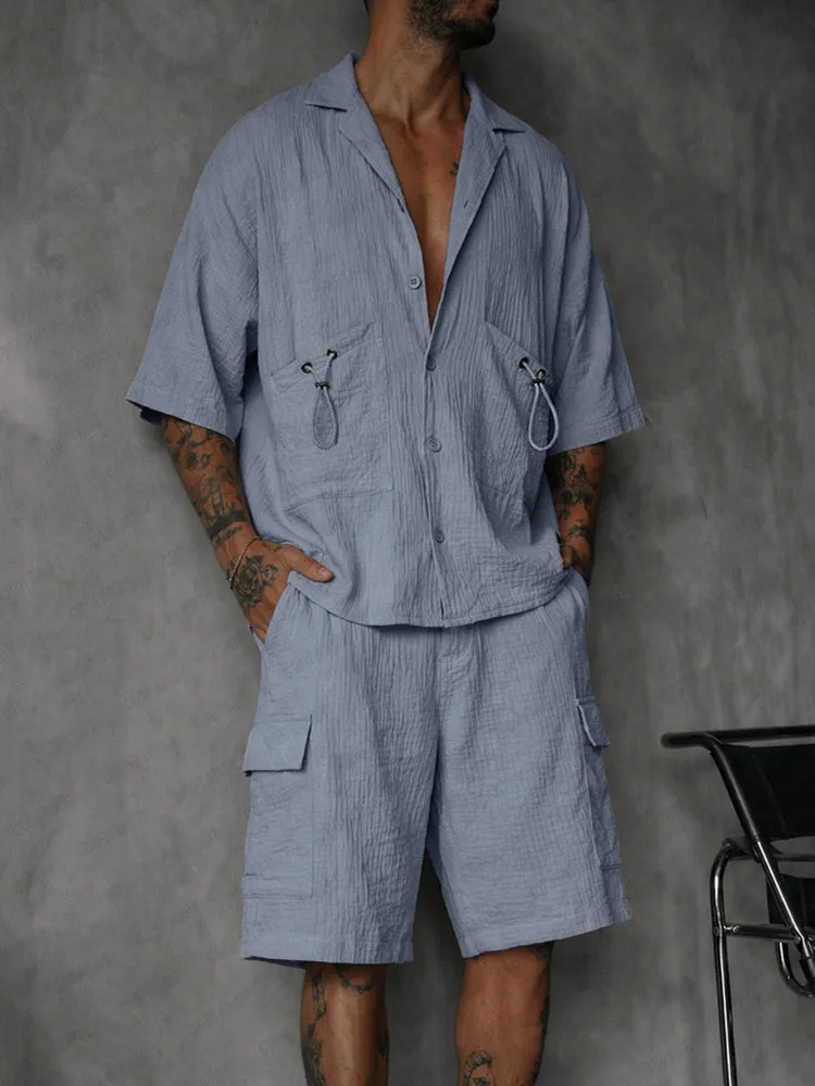 Casual 100% Cotton Textured Shirt Shorts Set sold by Coofandy product image thumbnail 2