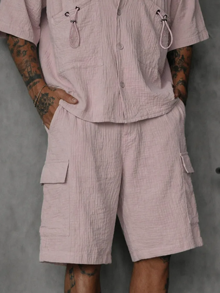 Casual 100% Cotton Textured Shirt Shorts Set sold by Coofandy product image thumbnail 4