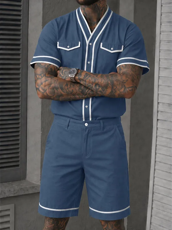 Casual 100% Cotton Contrast Tipping Shirt Set made by Coofandy