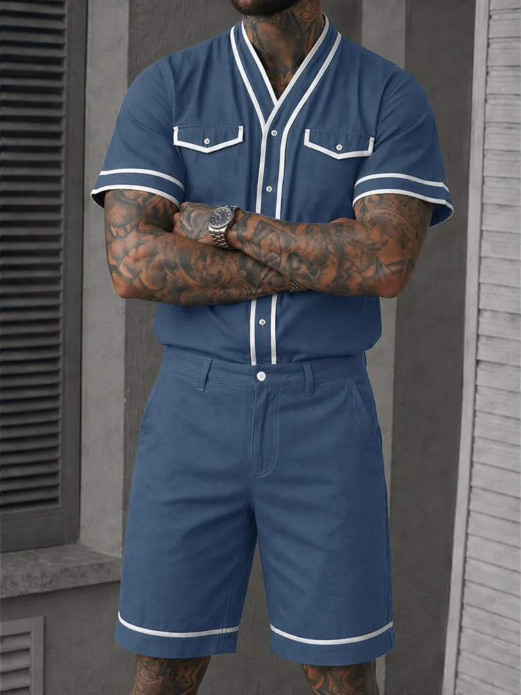 Casual 100% Cotton Contrast Tipping Shirt Set sold by Coofandy