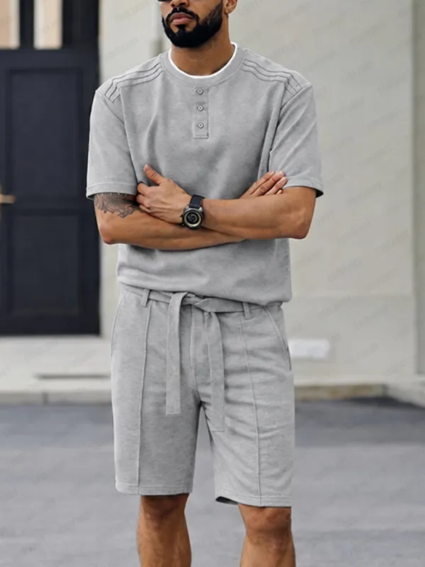 Versatile Style Henley T-Shirt Shorts Set made by Coofandy