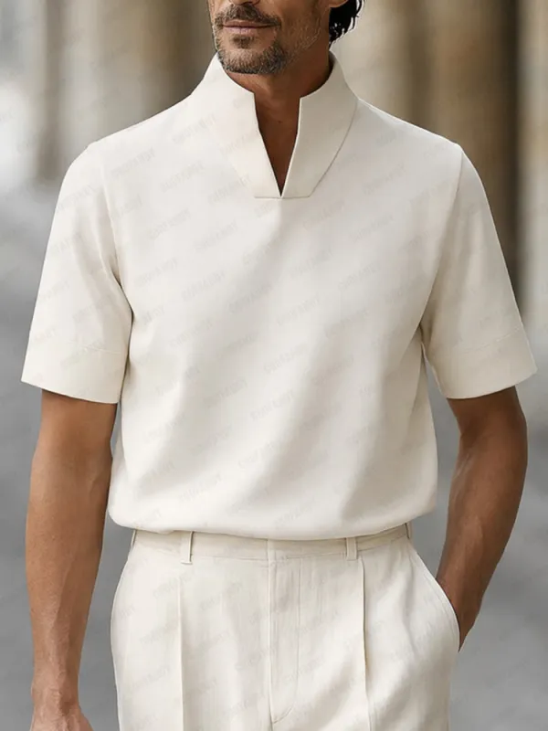 Urban Minimalist Stand Collar Short Sleeve Top made by Coofandy