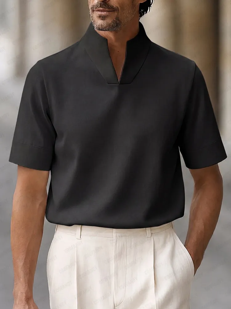 Urban Minimalist Stand Collar Short Sleeve Top sold by Coofandy product image thumbnail 2