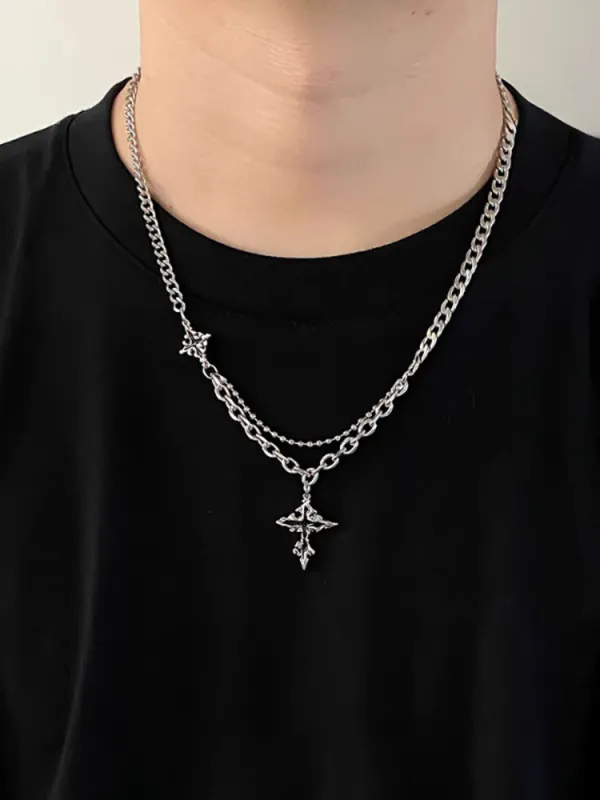 Gothic Mixed Chain Cross Necklace made by Coofandy