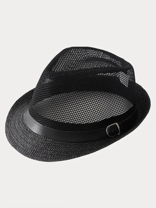 Hollow Weave Panama Fedora with Belt Buckle made by Coofandy