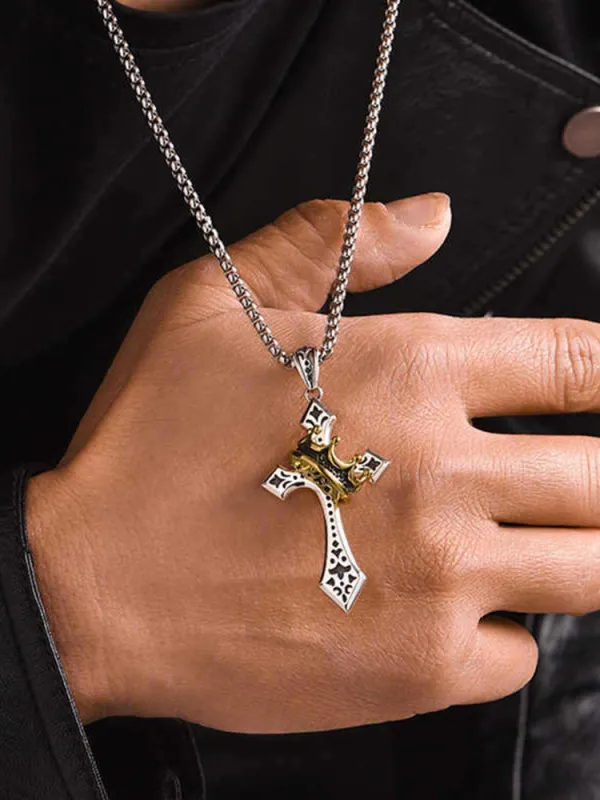 Fashion Gold Crown Cross Necklace made by Coofandy
