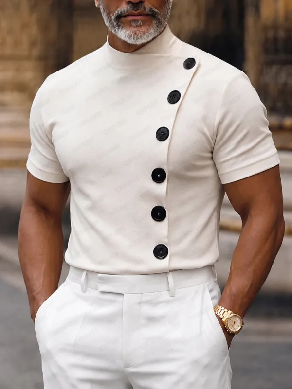 Stylish Slim Fit Buttons Decor Pullover Top made by Coofandy