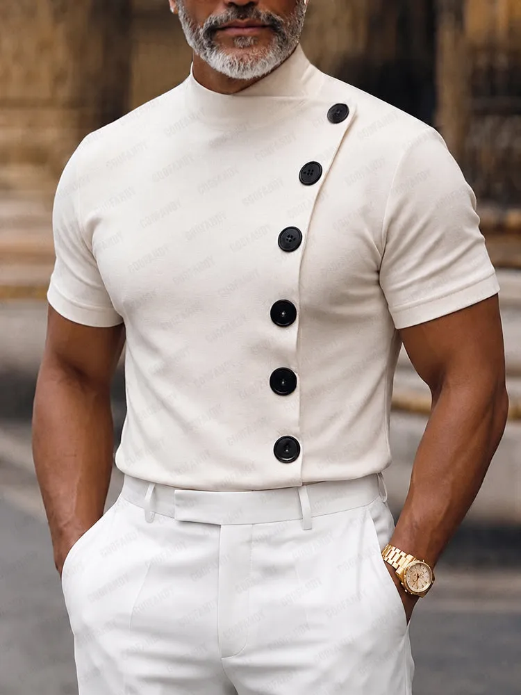 Stylish Slim Fit Buttons Decor Pullover Top sold by Coofandy