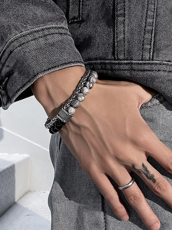 Casual Streetwear Dual-Strand Beaded Bracelet made by Coofandy