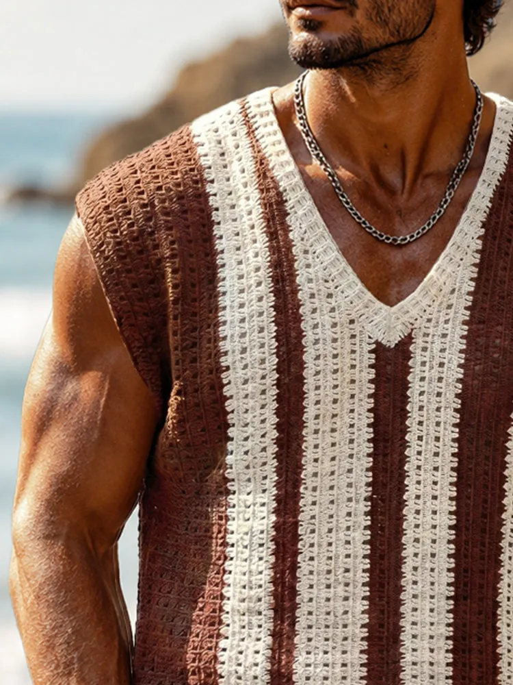 Casual Contrast Crochet Knit Tank Top sold by Coofandy product image thumbnail 3