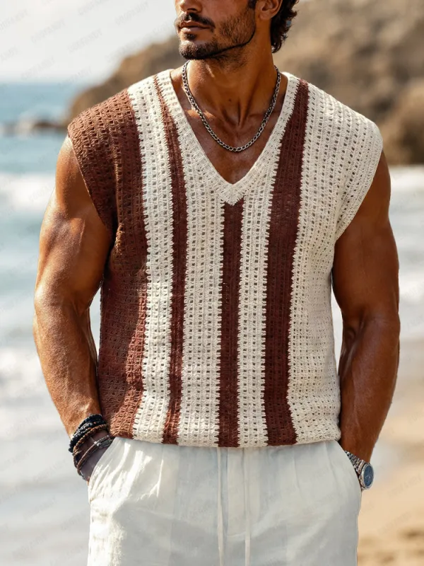 Casual Contrast Crochet Knit Tank Top made by Coofandy