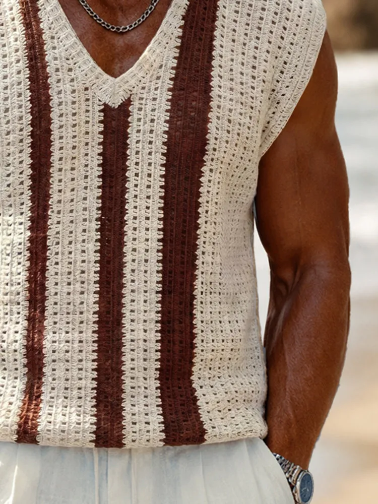 Casual Contrast Crochet Knit Tank Top sold by Coofandy product image thumbnail 4