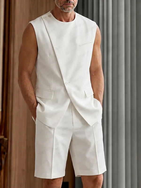 Smart Casual Relaxed Fit Suit Vest and Shorts Set made by Coofandy
