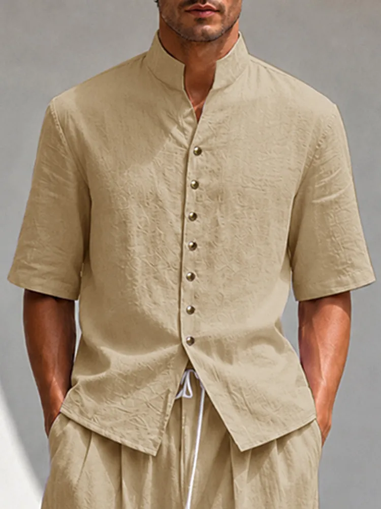 Summer Casual 100% Cotton Stand Collar Shirt Set sold by Coofandy product image thumbnail 3