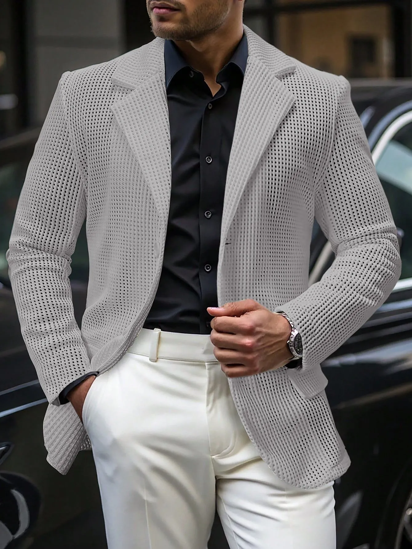 Men's Relaxed Hollow-Out Mesh Blazer sold by Coofandy product image thumbnail 2