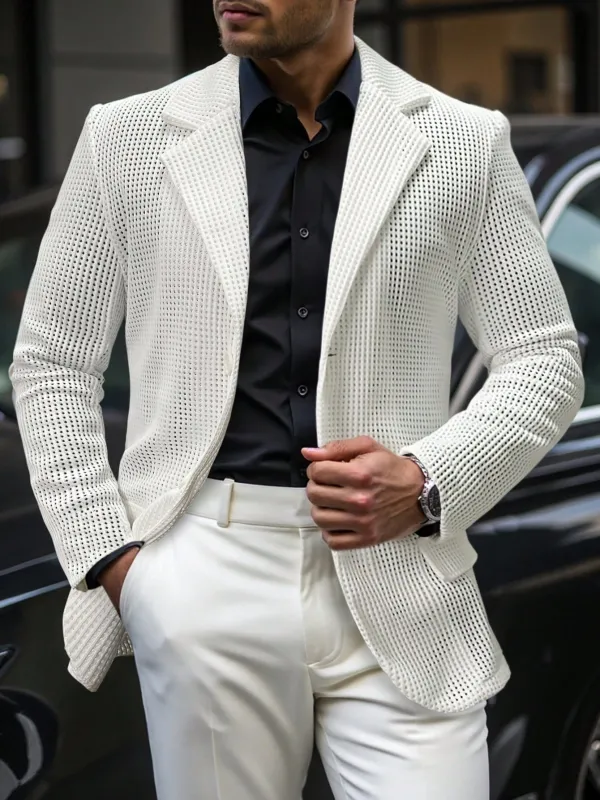 Men's Relaxed Hollow-Out Mesh Blazer made by Coofandy