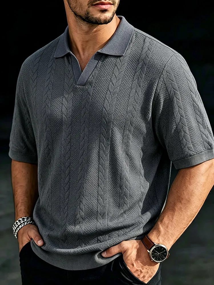 Men's Cable Knit Short Sleeve Polo Shirt sold by Coofandy product image thumbnail 2