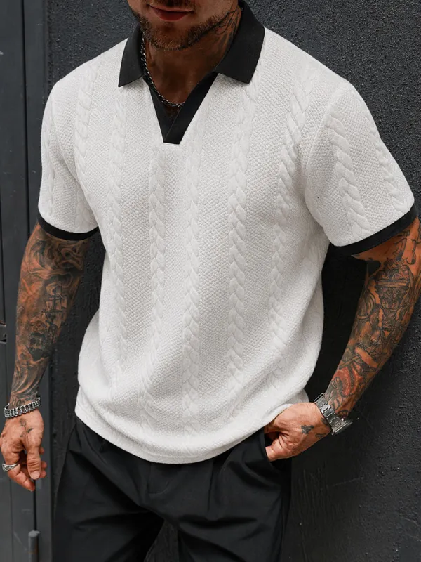Buttonless V-Neck Cable Textured Casual Business Tee made by Coofandy