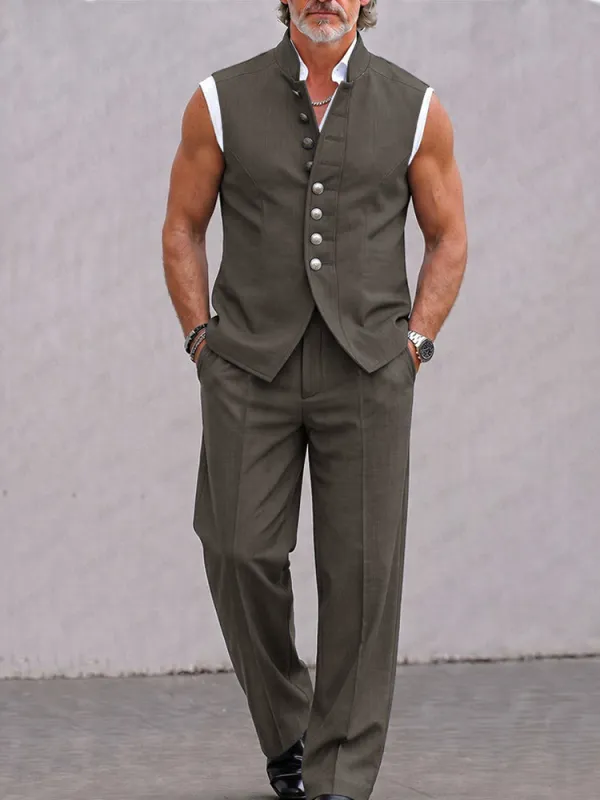 Modern Solid Color Suit Vest and Pants Set made by Coofandy