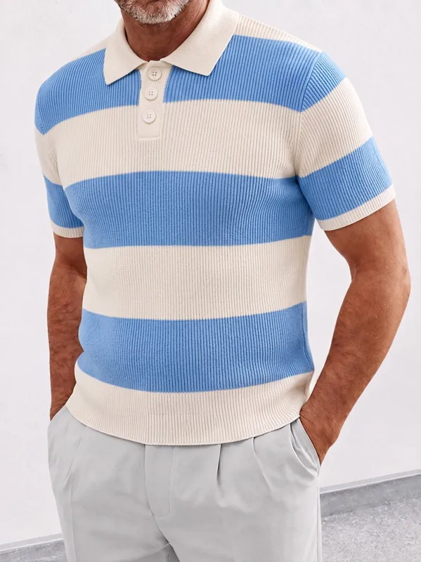 Striped Knit Polo Shirt Short Sleeve Ribbed made by Coofandy