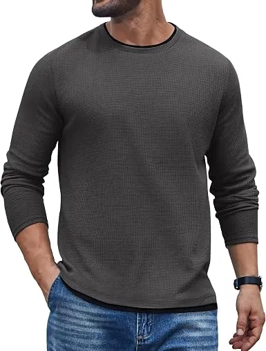 Waffle Knit Crewneck Long Sleeve T-Shirt (US Only) sold by Coofandy product image thumbnail 4