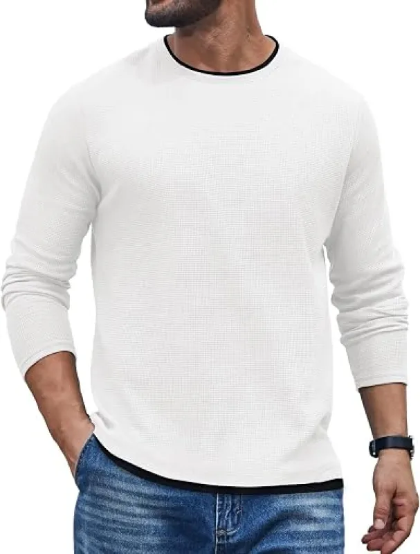Waffle Knit Crewneck Long Sleeve T-Shirt (US Only) made by Coofandy