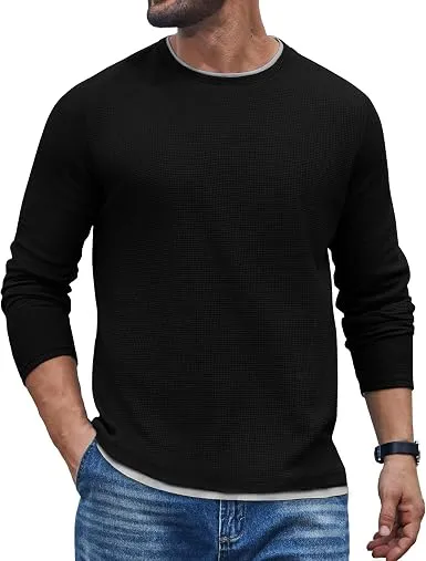 Waffle Knit Crewneck Long Sleeve T-Shirt (US Only) sold by Coofandy product image thumbnail 3