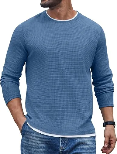 Waffle Knit Crewneck Long Sleeve T-Shirt (US Only) sold by Coofandy product image thumbnail 5