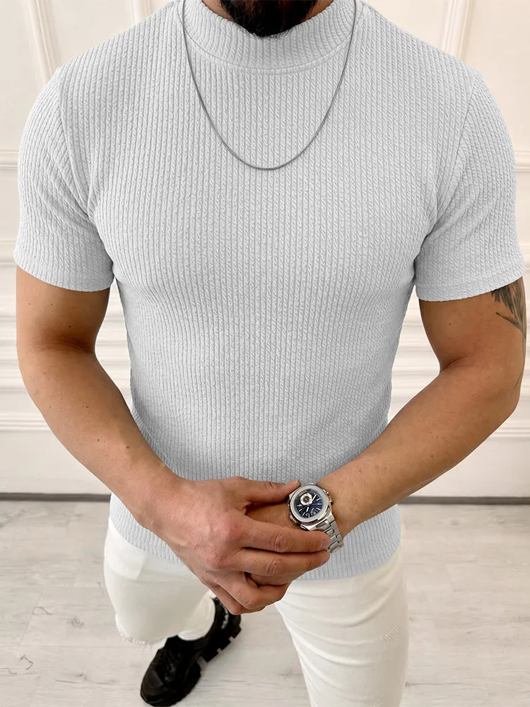 Mock Neck Vertical Cable Knit Short Sleeve T-Shirt sold by Coofandy product image thumbnail 3