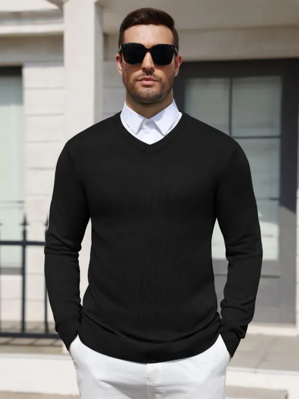 Regular Fit V-Neck Knit Pullover Sweater (US Only) made by Coofandy