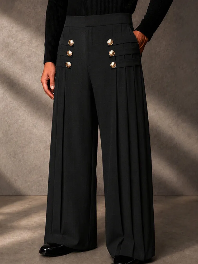 Refined Button Decor Front Pleats Suit Pants sold by Coofandy product image thumbnail 2