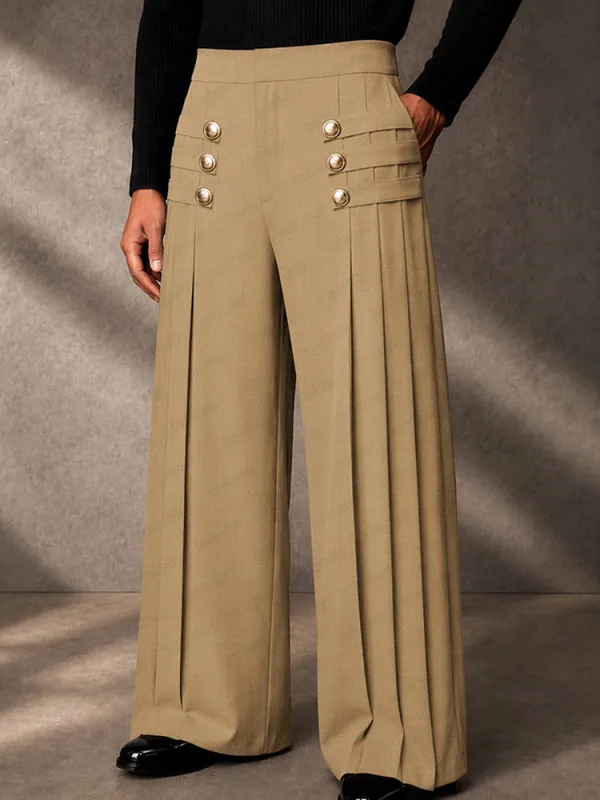 Refined Button Decor Front Pleats Suit Pants made by Coofandy