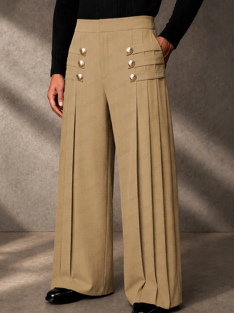 Refined Button Decor Front Pleats Suit Pants sold by Coofandy
