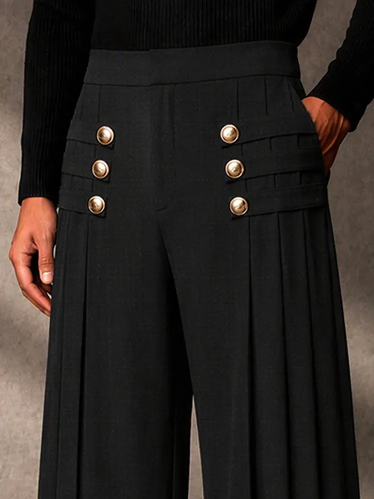 Refined Button Decor Front Pleats Suit Pants sold by Coofandy product image thumbnail 3