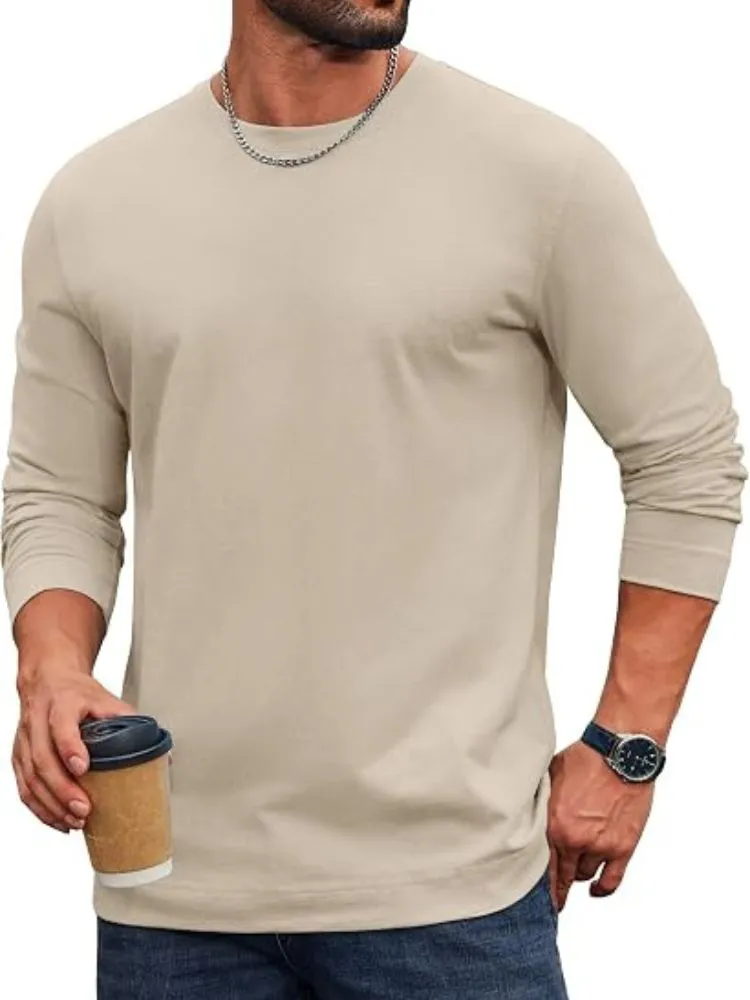 Essential 100% Cotton Long Sleeve Crew Neck Tee (US Only) sold by Coofandy product image thumbnail 5