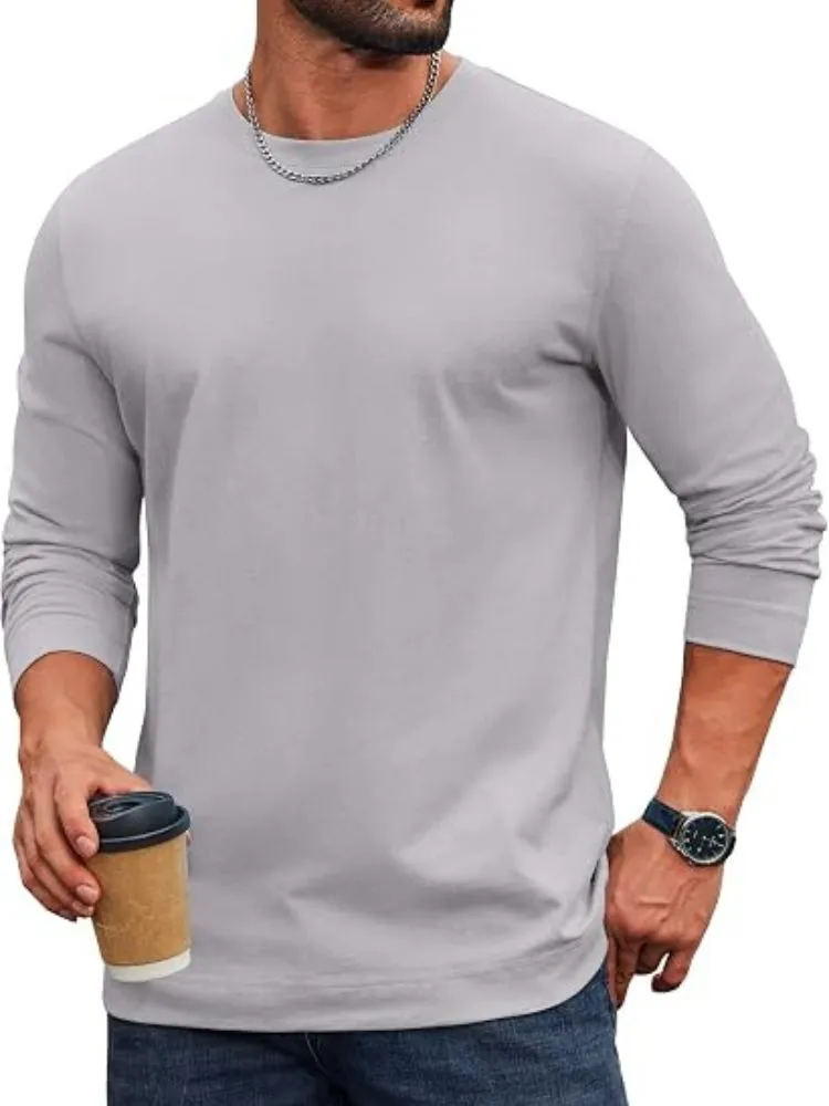 Essential 100% Cotton Long Sleeve Crew Neck Tee (US Only) sold by Coofandy product image thumbnail 4