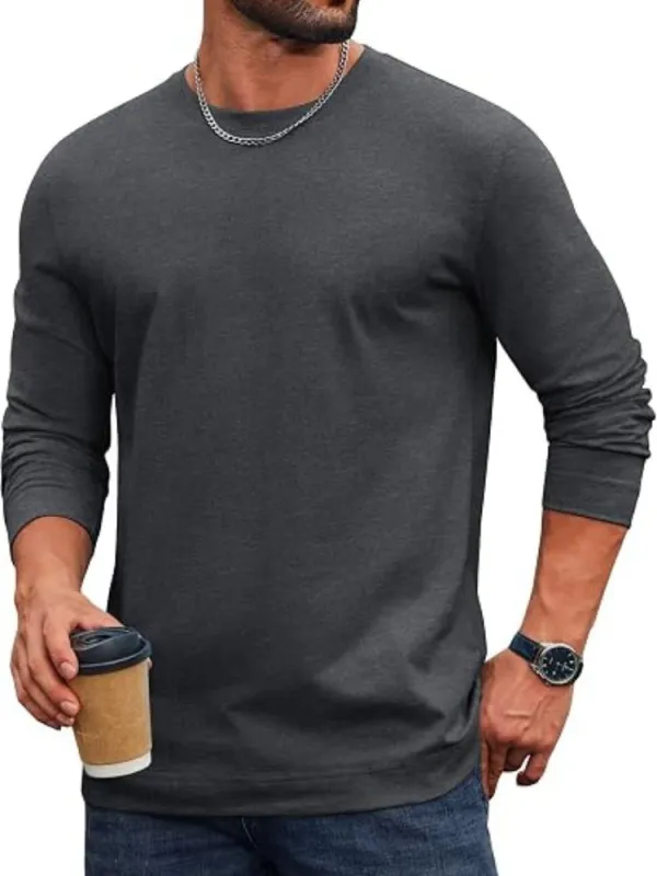 Essential 100% Cotton Long Sleeve Crew Neck Tee (US Only) made by Coofandy