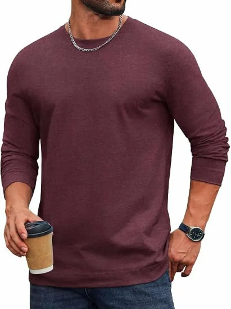 Essential 100% Cotton Long Sleeve Crew Neck Tee (US Only) sold by Coofandy product image thumbnail 3