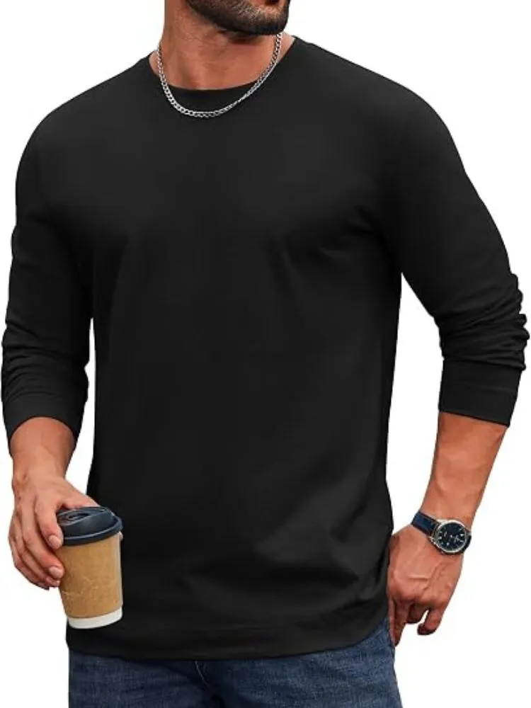 Essential 100% Cotton Long Sleeve Crew Neck Tee (US Only) sold by Coofandy product image thumbnail 2