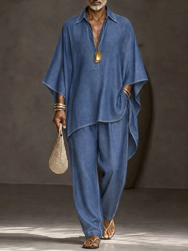 Casual Loose Contrast Stitch Faux Denim Co-ord Set made by Coofandy