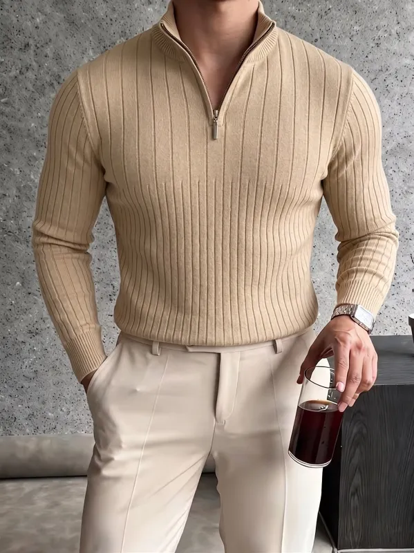 Half-Zip Ribbed Knit Sweater made by Coofandy
