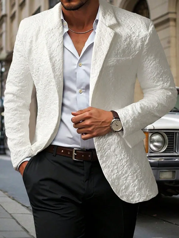 Floral Embossed Relaxed Fit Blazer made by Coofandy